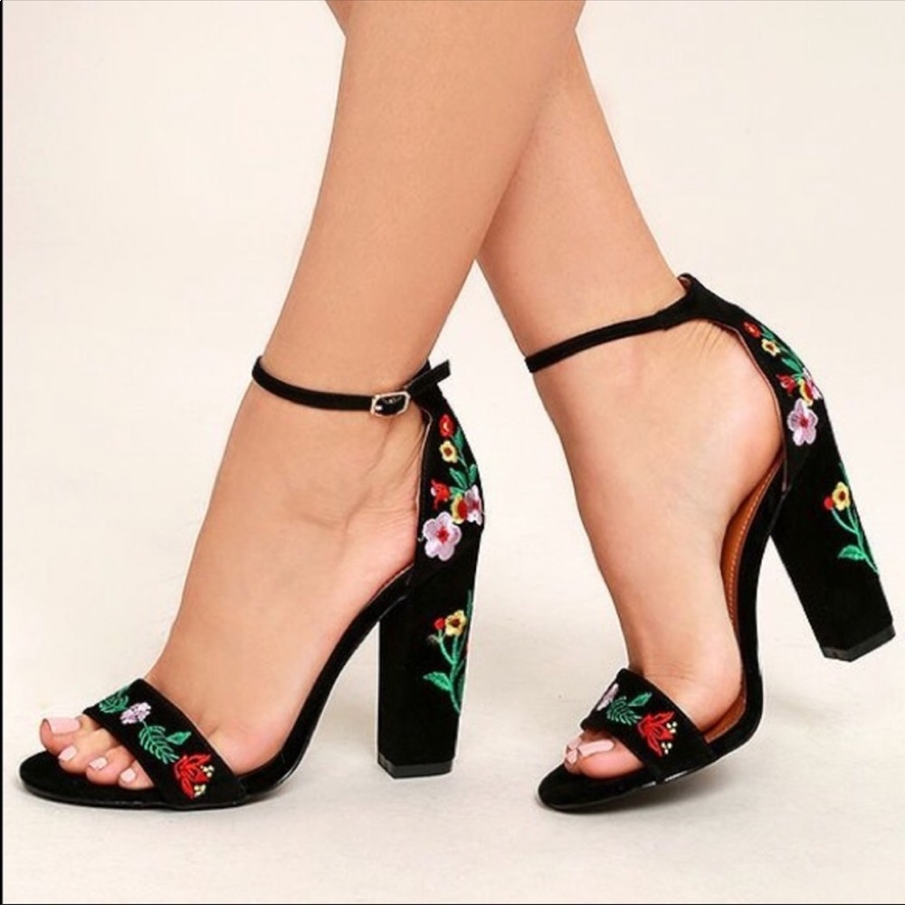 Shoe Republic LA black floral ankle strap size 6